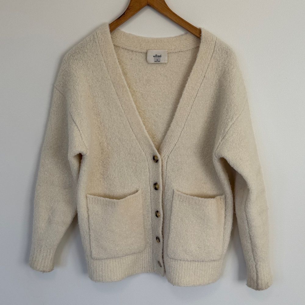 Wilfred Ruth Cardigan Relaxed Merino Wool Boucle Birch Cream SzXS